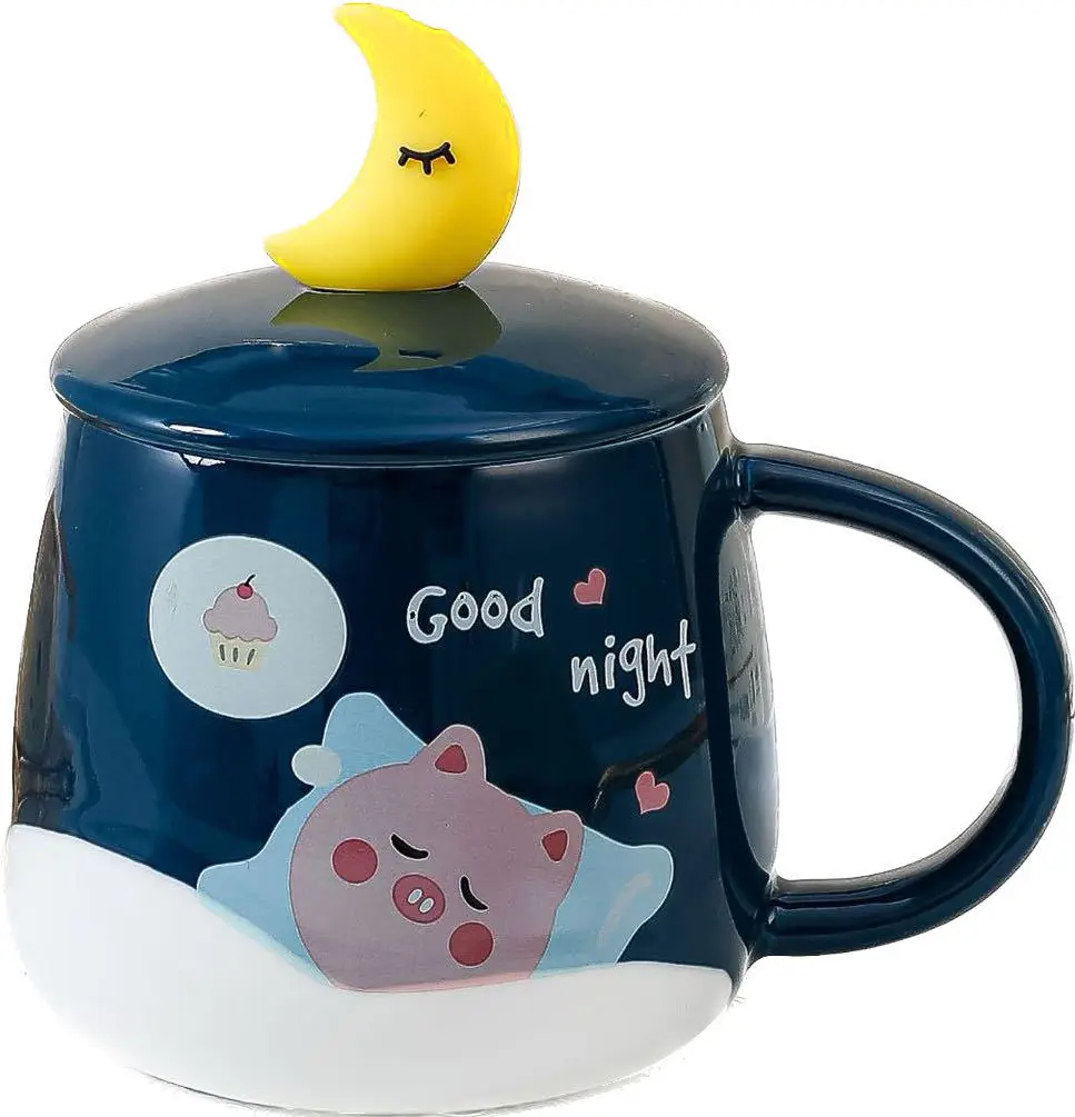 Ceramic Mug Cute Cartoon Pattern With Lid With Moon Spoon Office Glass Coffee Mug Household for Drinking
