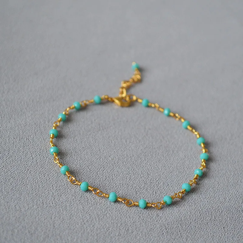 Elegant Jewelry Bracelets Fine Jewelry Brass Gold Plated Link Black Spinel Beaded Bracelet