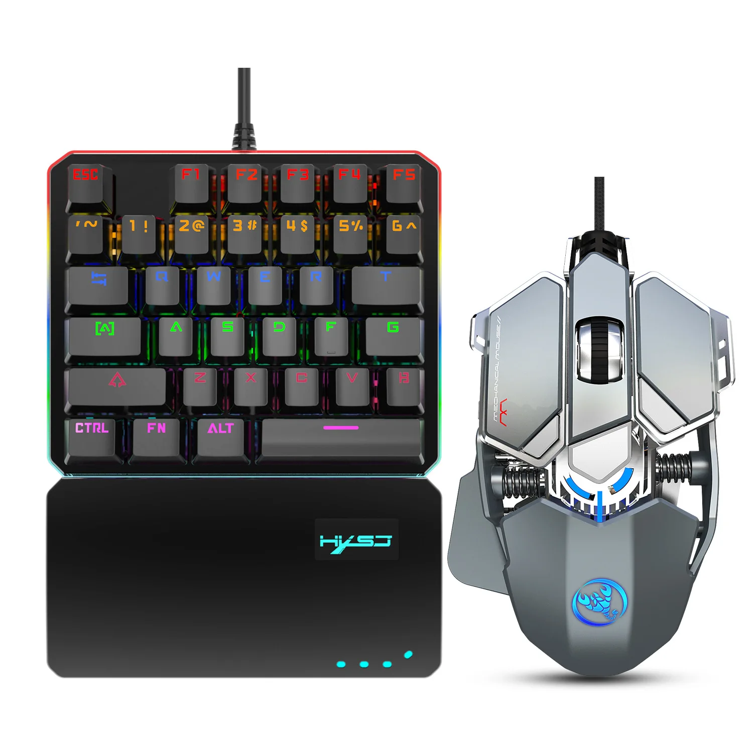 Waterproof Wired Gaming Keyboard Mouse Set Mechanical Gaming Mouse RGB one handed Game keyboard mouse for pubg