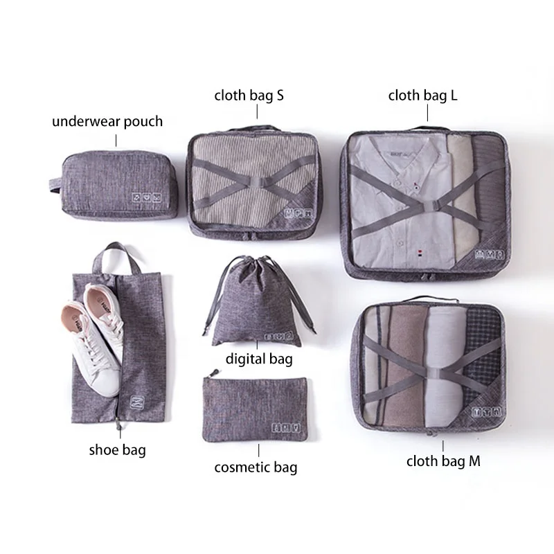 7pcs Set Travel Luggage Organizer Storage Bag Clothes Underwear Socks Shoes Packing Cubes Travelling Bag
