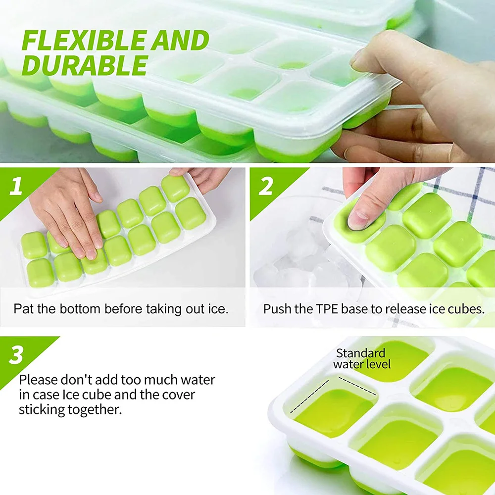 Hotselling 14 Grids Ice Cream Molds Silicone Ice Cube Tray with Lids