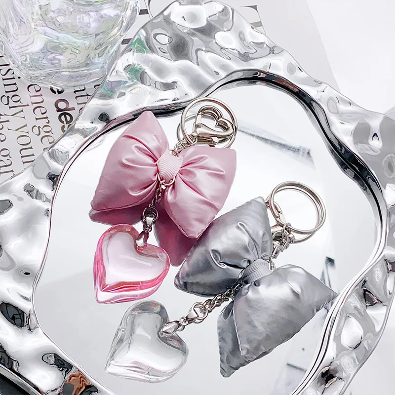 Wholesale Leather Cute Bow Heart Keychain Aesthetic Bowknot Key Ring for Purse Bag Charms Headphone Camera Car Keys Accessories