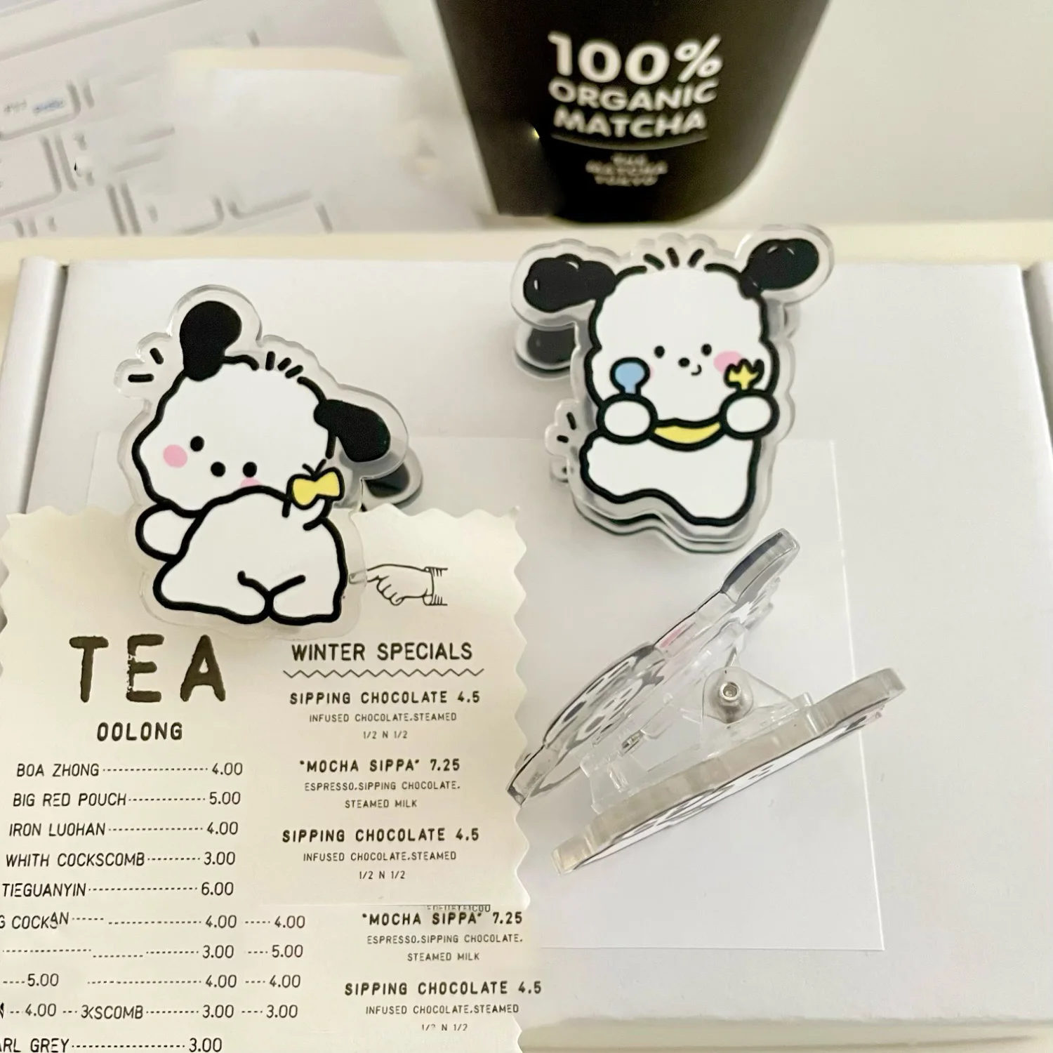 Acrylic Crafts Custom Bill Menu Clips For Shop Cartoon Cute Pochacco Dog Design Note Paper Clips Promotional Stationery For Kids