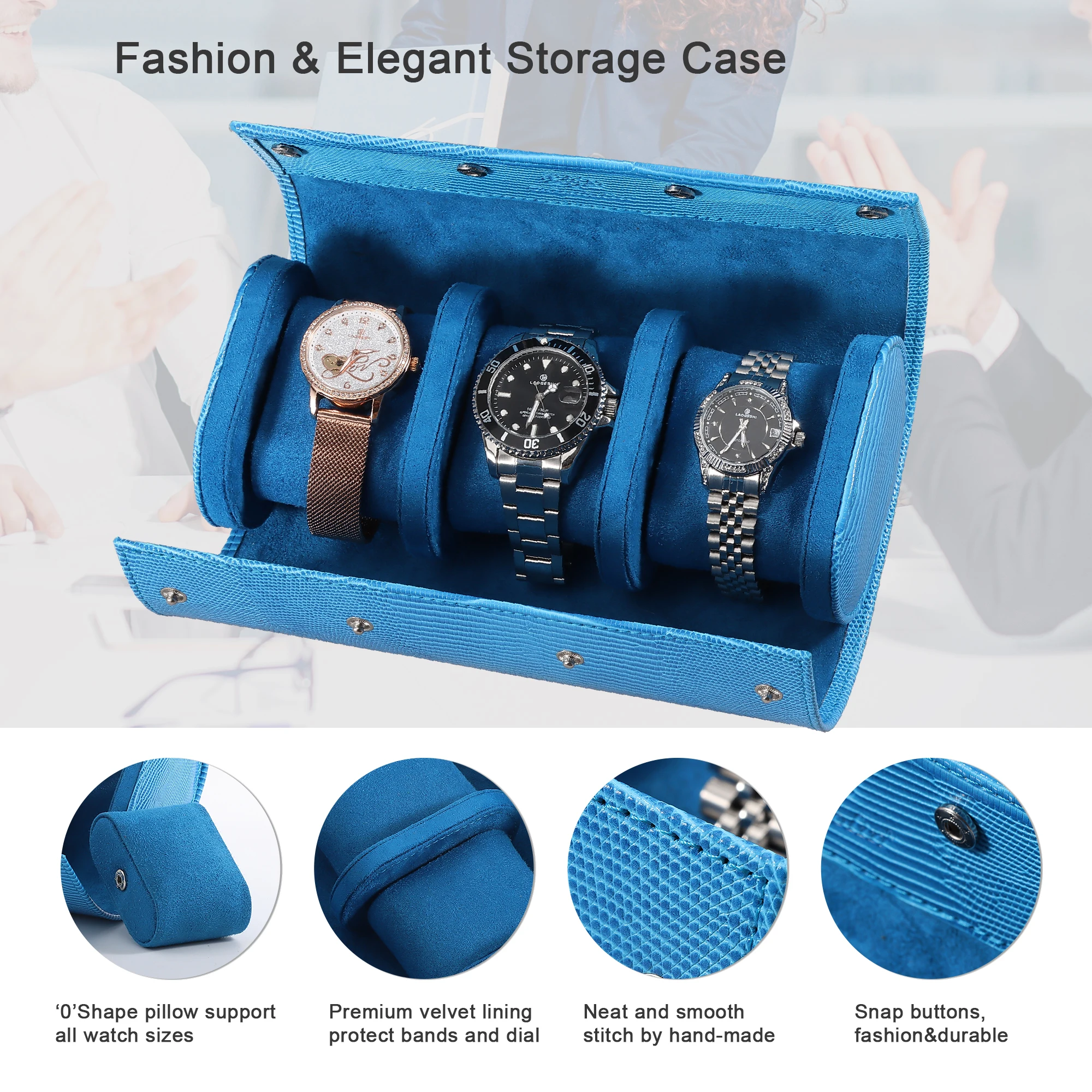 Custom 3-Slot Luxury Leather Watch Roll Case for Travel Sleek Travel Case for Watches