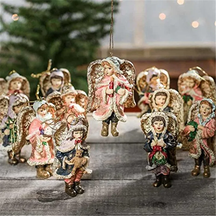 poly resin craft 12 Resin Painted Miniature Assorted Style Victorian Angel Ornaments for Tree Trim, Package Embellishments