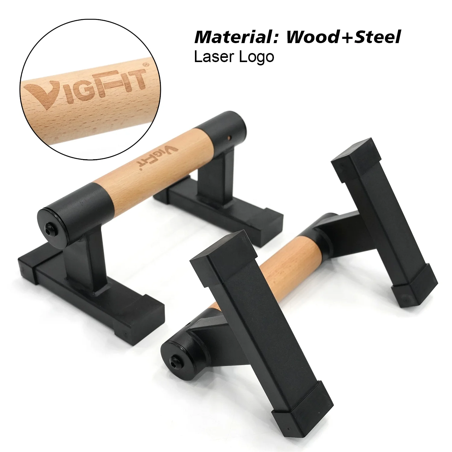 VIGFIT Push Up Bar Wood Parallettes Bars Push Up Stand With Solid Wood with Sturdy Metal Bracket
