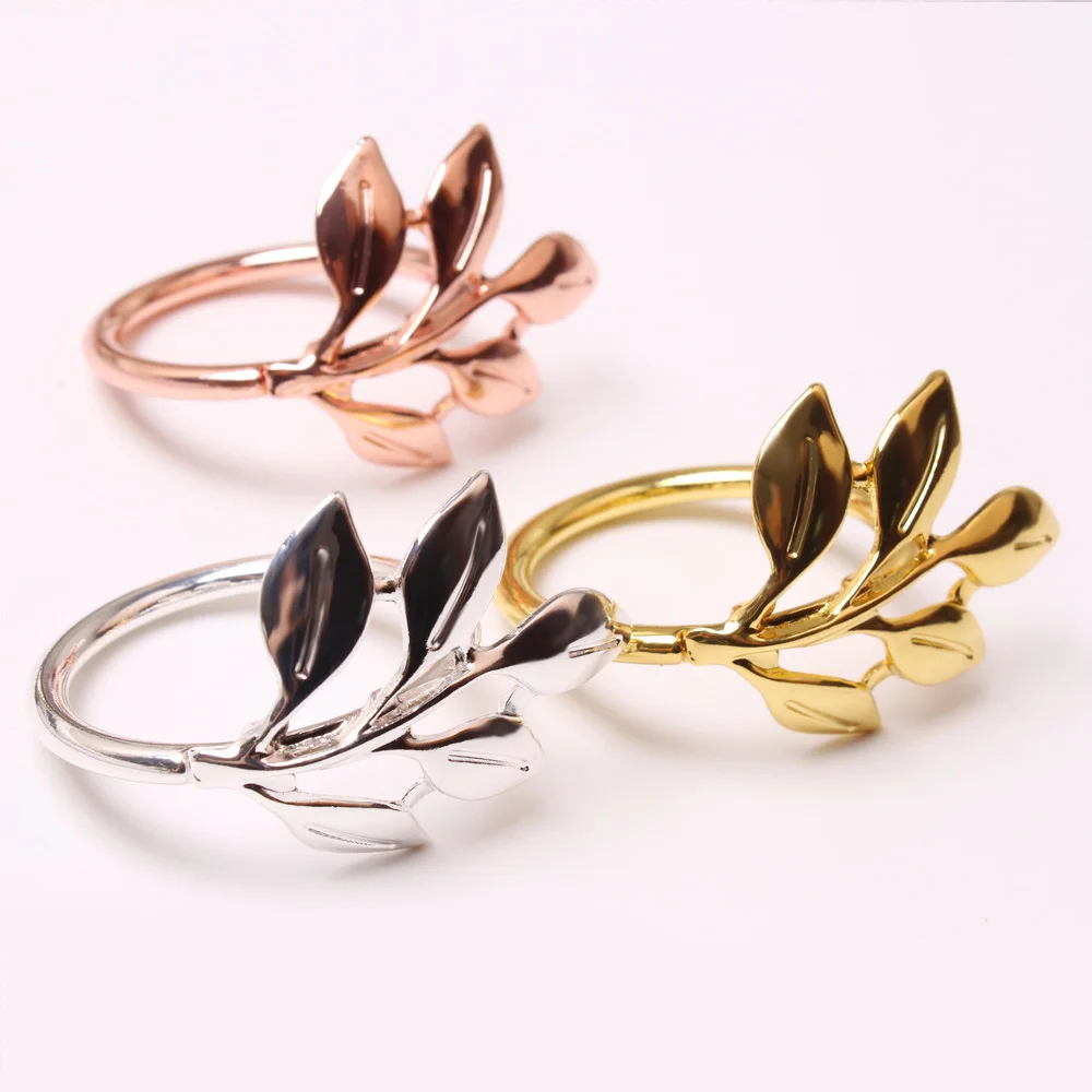 Wedding Christmas Hotel Gold Napkin Ring Round Zinc Alloy Arc Silver Metal Leaf Napkin Ring Table Decorations