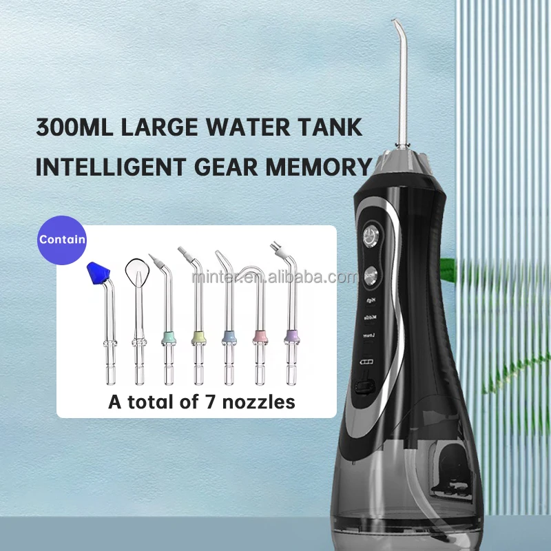 Portable and Rechargeable 300ml Water Tank IPX7 Water Proof Cordless Water Flosser Teeth Cleaner for Home and Travel