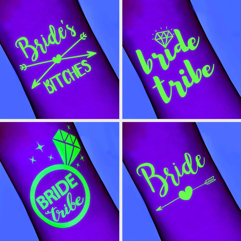 Low Price Wholesale Custom Glow in the dark Neon Bachelorette Party Bride Temporary Waterproof Arm Wedding Tattoo Sticker