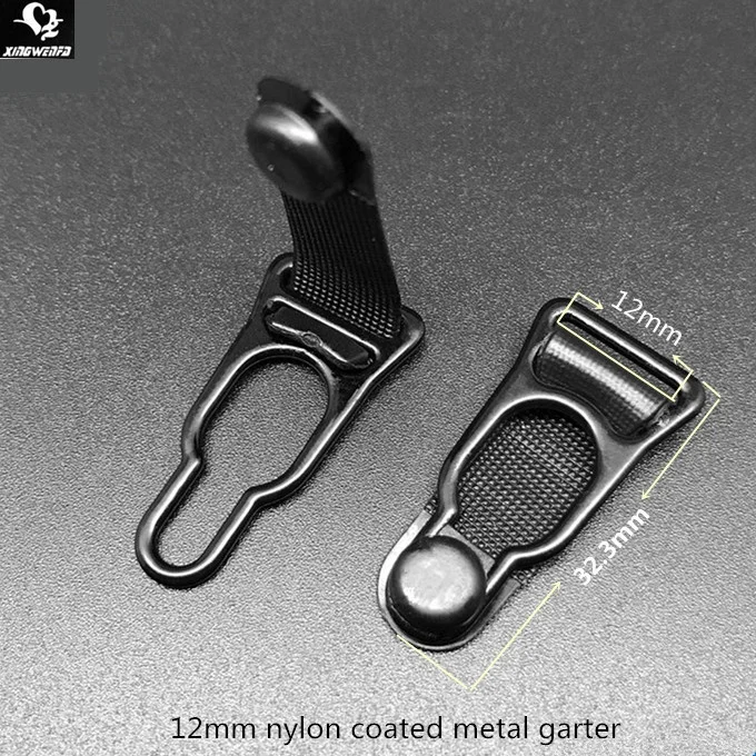 Garment accessories 12mm metal garter Black nylon coated metal suspender garter hook clip