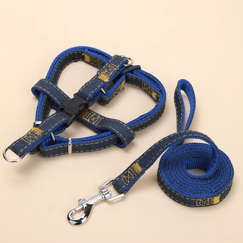 Denim Sewing Cloth Explosion-Proof Multi-Color Optional Dog Chest Harness Traction Rope Set Pet Leash