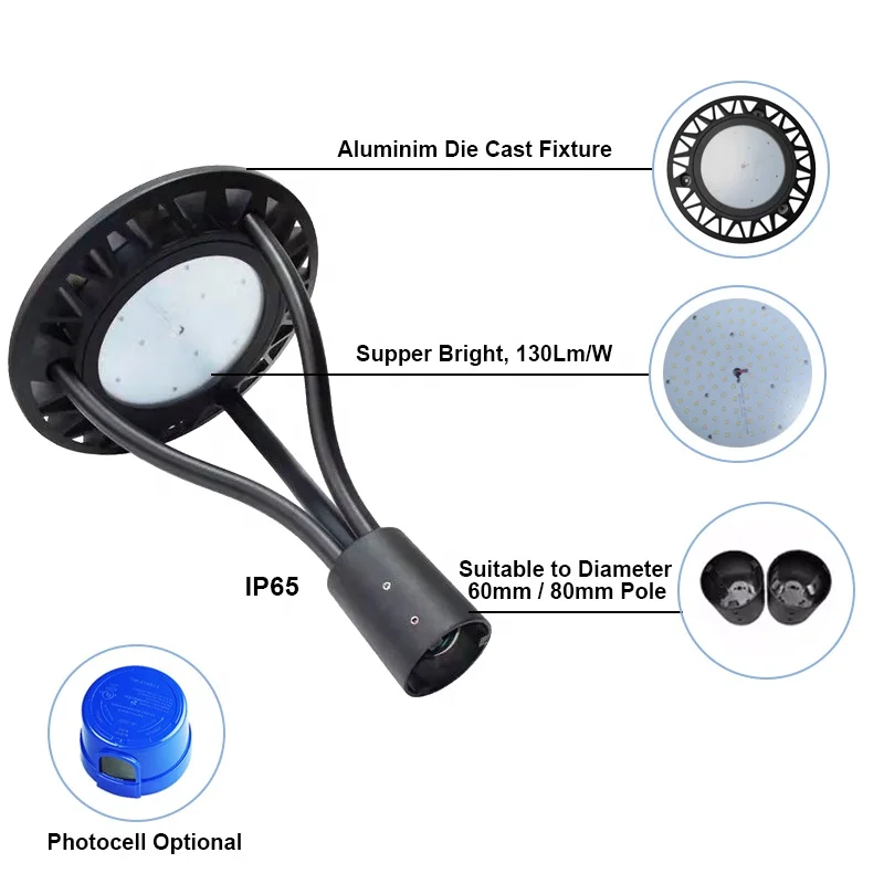 5 Years  High Quality Aluminium AC120V-AC277V 170Wlm/W IP65 75W 100W 170W Street Garden Yard Street Light