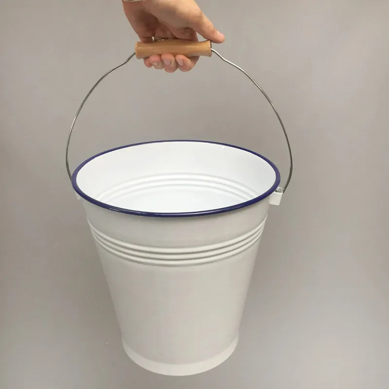 10cm 12cm 14cm 16cm 20cm 23cm 26cm 28cm 30cm garden flower white Enamel milk Bucket Barrel Water Bucket Pail with handle