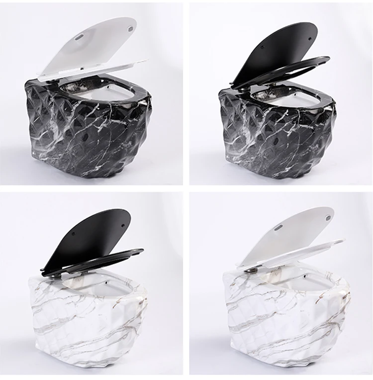 New Products Rock Grain Sky Blue Color Ceramic Closet Wall Mounted Toilet European WC Flushing System