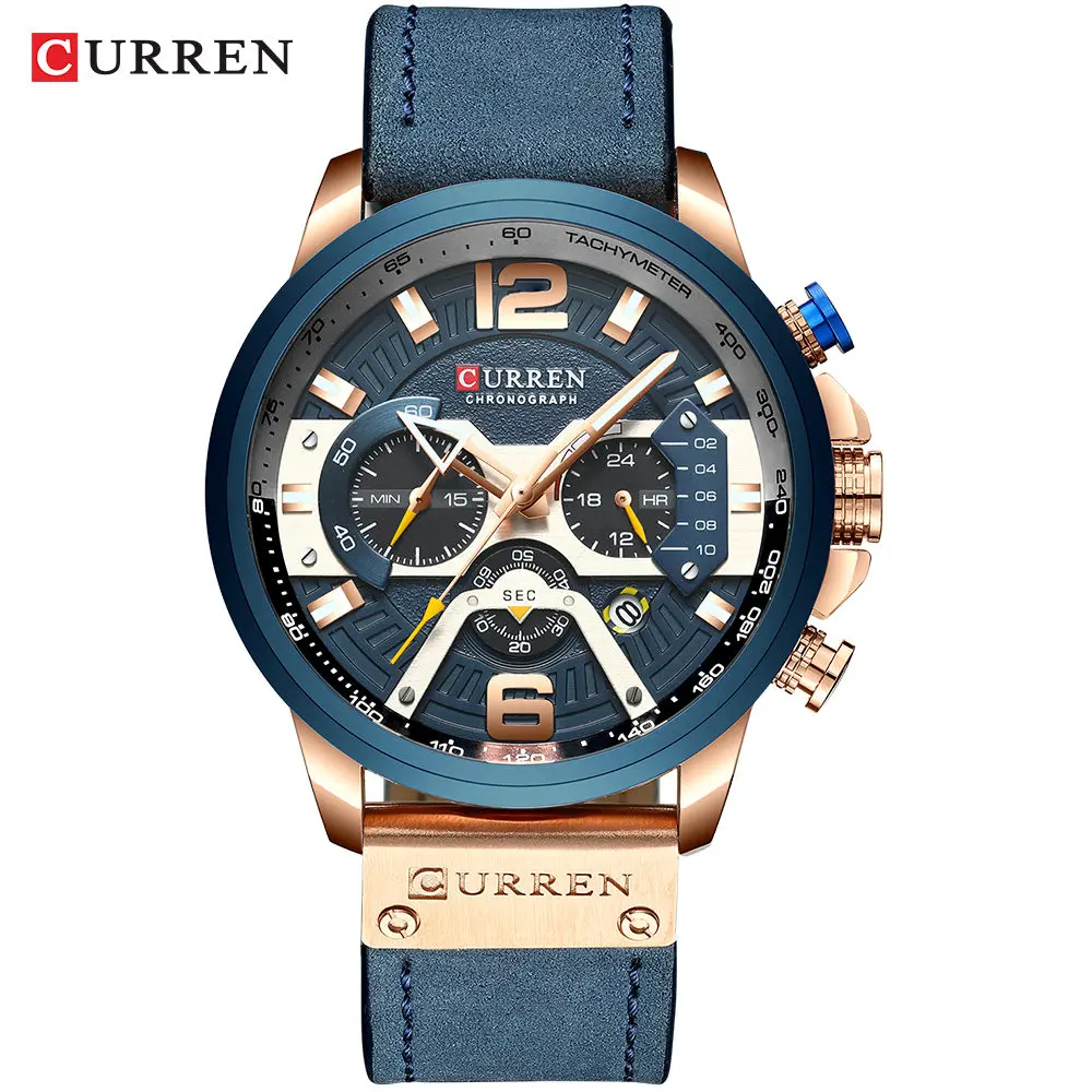 CURREN 8329 Top Brand Watches Male Clock Sport Leather Strap Chronograph Watches Men Wrist