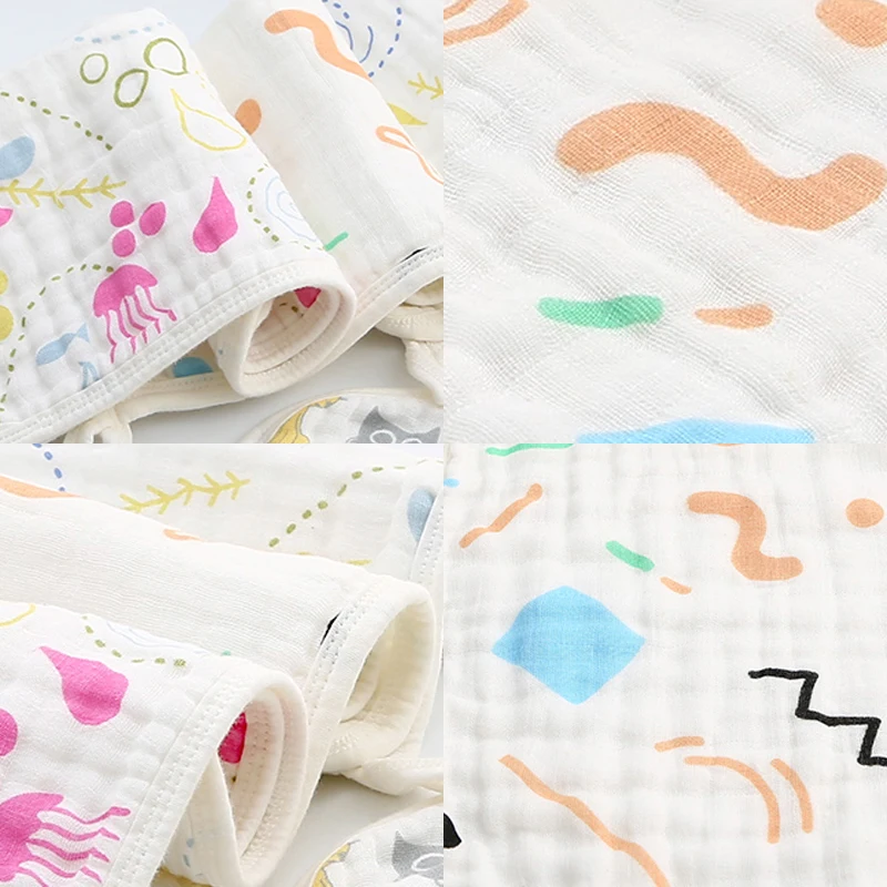 6-Layer Comfortable Cotton Gauze Baby Square Towel Cheap Stock Animal Floral Vintage Character Plant Hand Woven Hook Technique