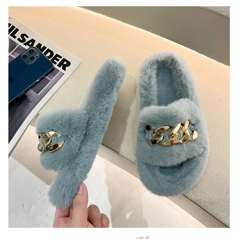 New Fashion Women Shoe 2024 Autumn and Winter Fashion Fur  Daily Leisure Home Slippers Warm Flat Slides Slipper