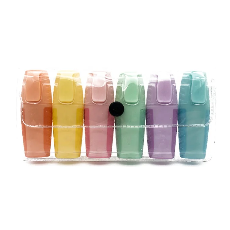 Fluorescent Chisel Tip Macarons pastel color mini Flat Highlighter Marker Pen With Clip and Rubber Grip