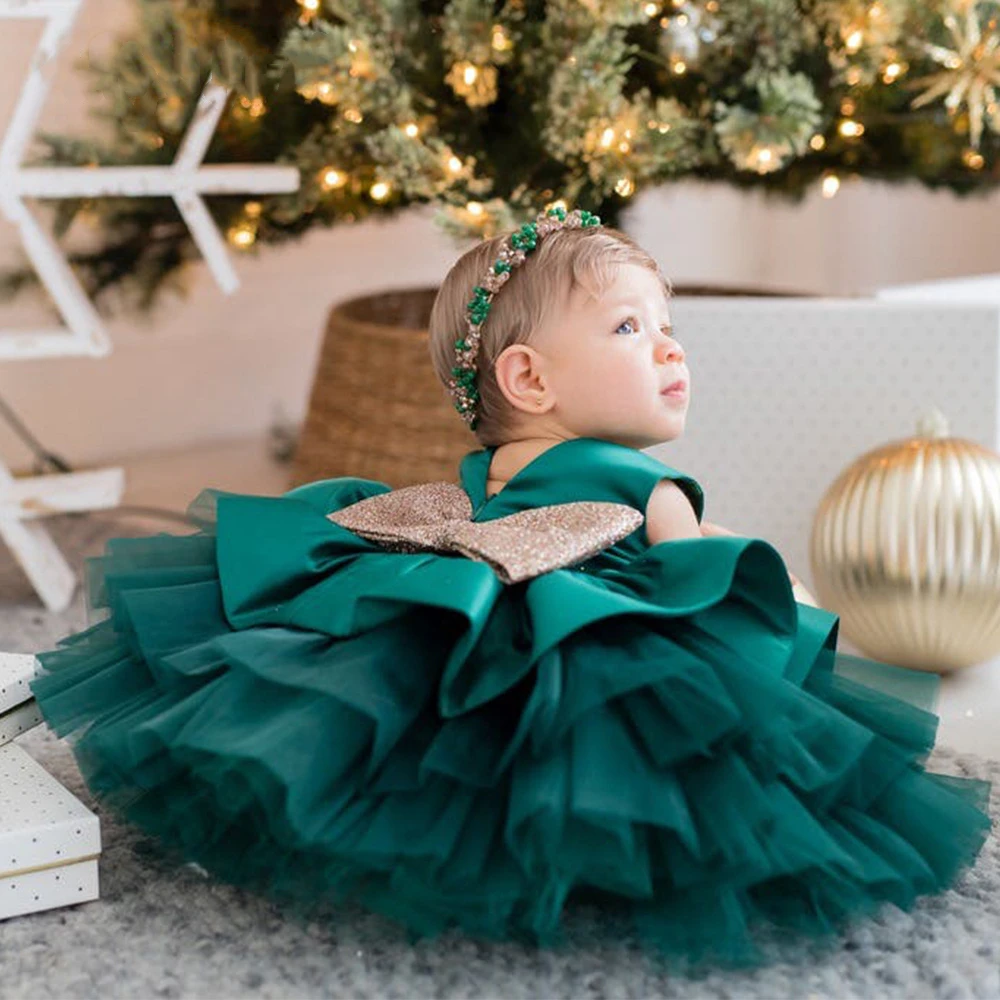 Boutique Princess Frock Dress Sequin Bow Backless Layering Baby Girl Birthday Party Dress Latest Hot Kids Clothing