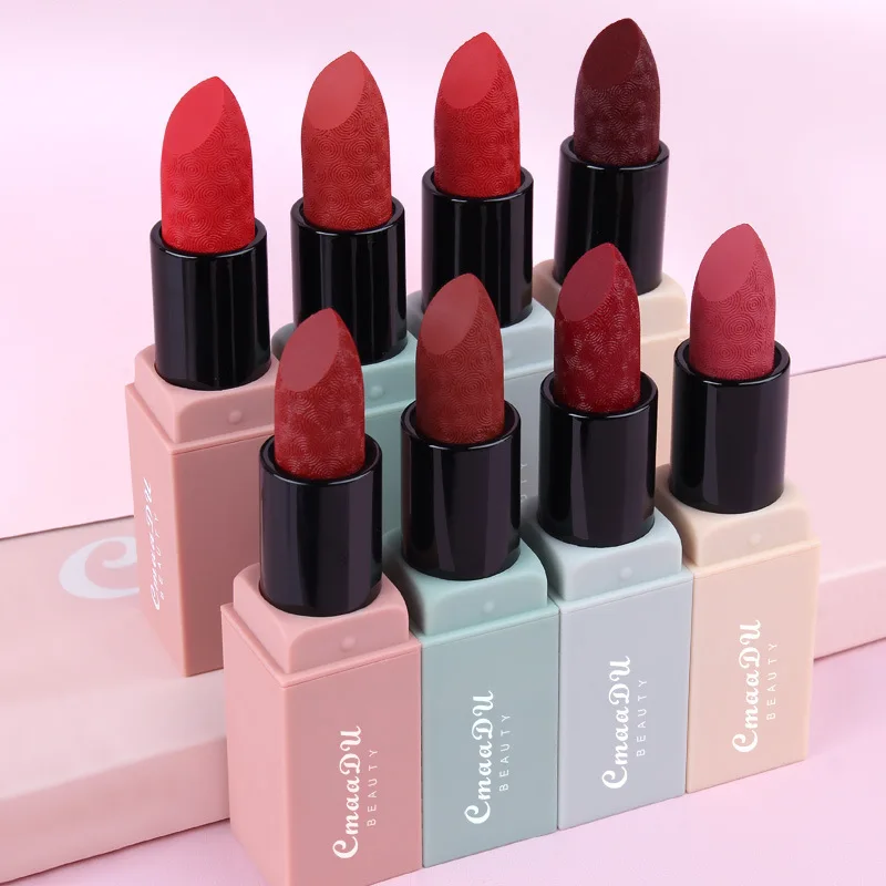 CmaaDU 8 Color CMAADU Velvet Nude Matte Lipstick Non-stick Cup Waterproof Long-lasting Carving Matte Lipstick Lip makeup