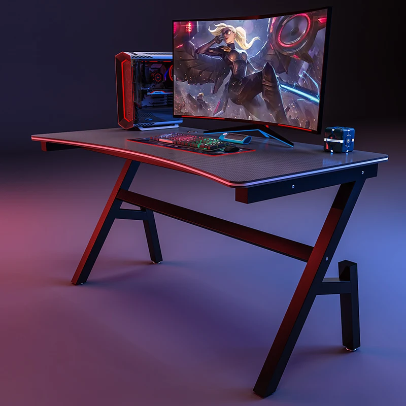 Free Sample Hot Sale Home Black Office Computer Desk K Shaped Corner Leg Cheap Gaming Table with Carbon Fiber Texture