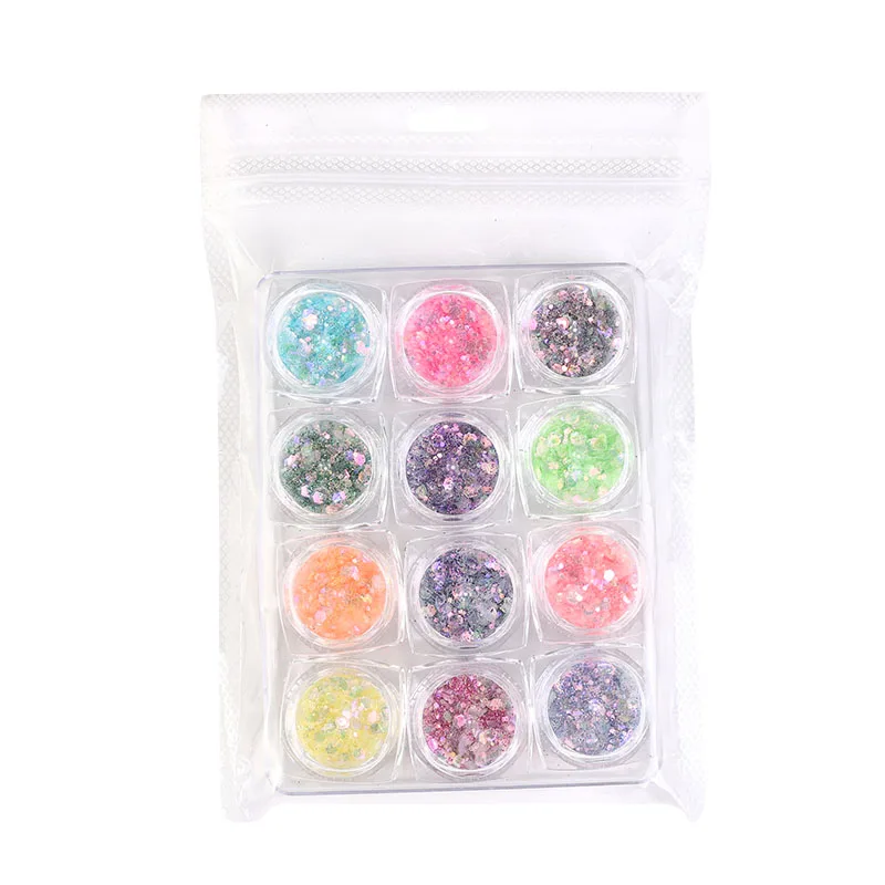 12 Colors Shimmer Aurora Mermaid Sequins Mixed Hexagon Sparkle Slices Nail Glitter Flakes