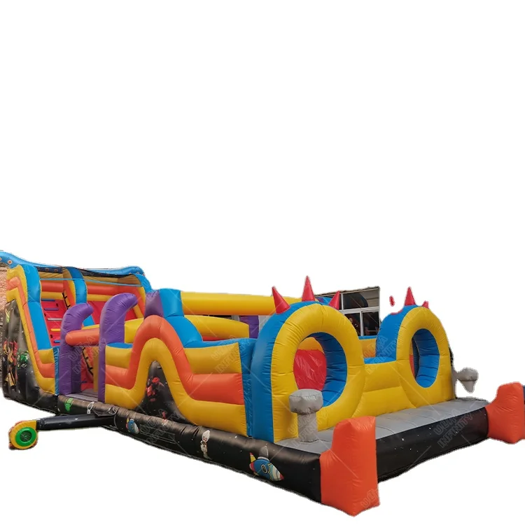 Giant adult bounce house commercial inflatable slides pastel inflatable bouncy castle inflatable rotating obstacles game