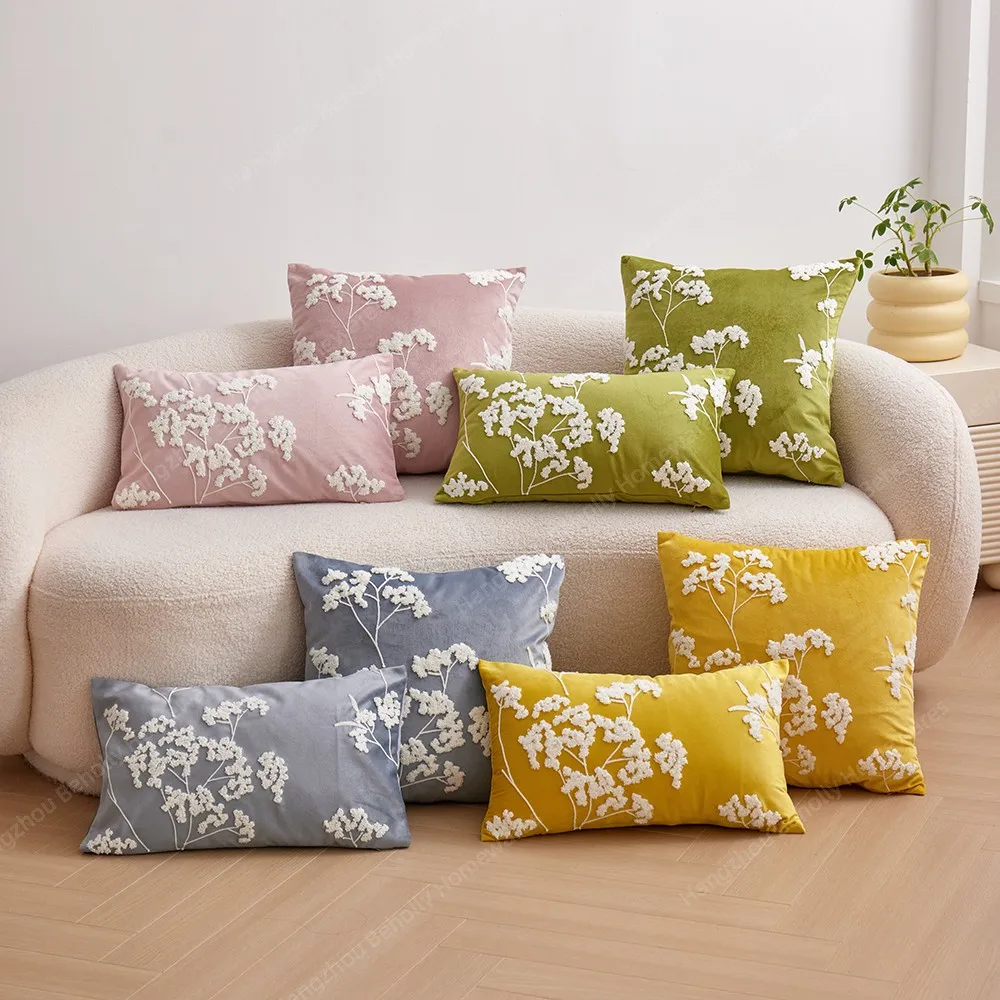New Design 12x20inch Retangular Decorative Floral Embroidered Throw Pillow Cover