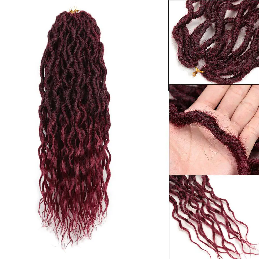 Synthetic Ombre Braids Afro Soft Dreadlocks Pre Looped Gypsy Goddess Faux Locs Crochet Hair With Curly Ends Wavy Queen Locs