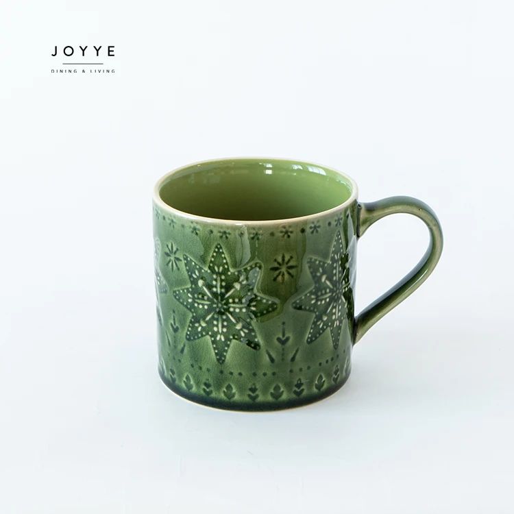 JOYYE Nordic vintage christmas style ceramic coffee mug cup set custom ceramic stoneware embossed coffe tea mugs