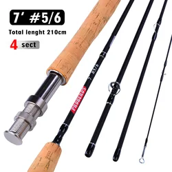7 Feet 4 Section Fly Fishing Rod 2.1m #3/4 #5/6 #7/8 Portable UltraLight Fly Fishing Rod Soft Cork Handle Rod Fishing Tackle