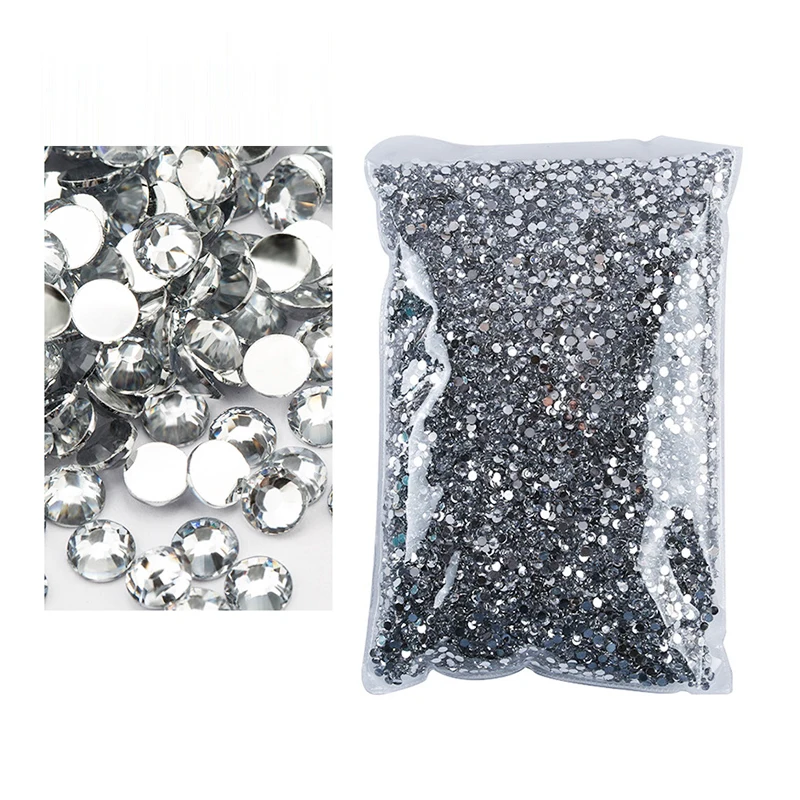 Hot sale Factory Supply Bulk 2mm-6mm Non Hot Fix Round Epoxy Resin Silver Flatback Base Rhinestone For Garment Decoration