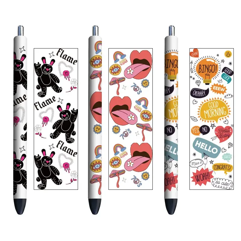 Custom Design dtf pen wraps transfers film Waterproof Cup Mug Brand Logo decal UV Transfer Label Sticker Ball Point Pens