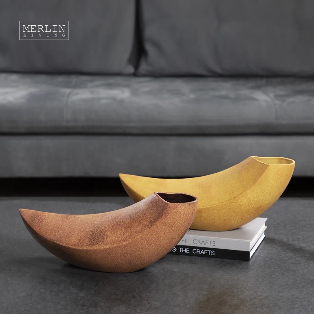Merlin banana boat shape vases lacquer ceramic art ornament mattewabi-sabi gadgets home decor with nordic vase