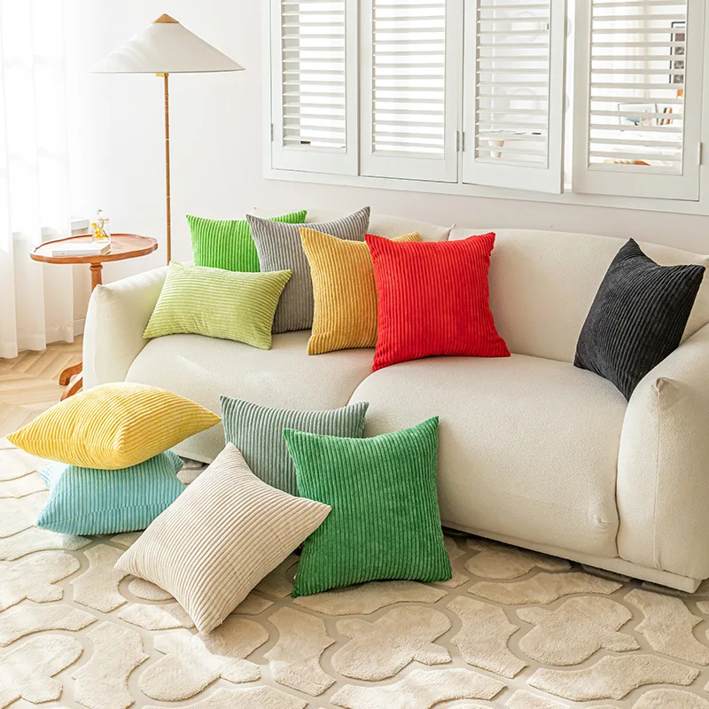 Corduroy Soft Solid Decorative Square Throw Pillow Covers Cushion Cases for Sofa Bedroom Car 18 x 18 Inch