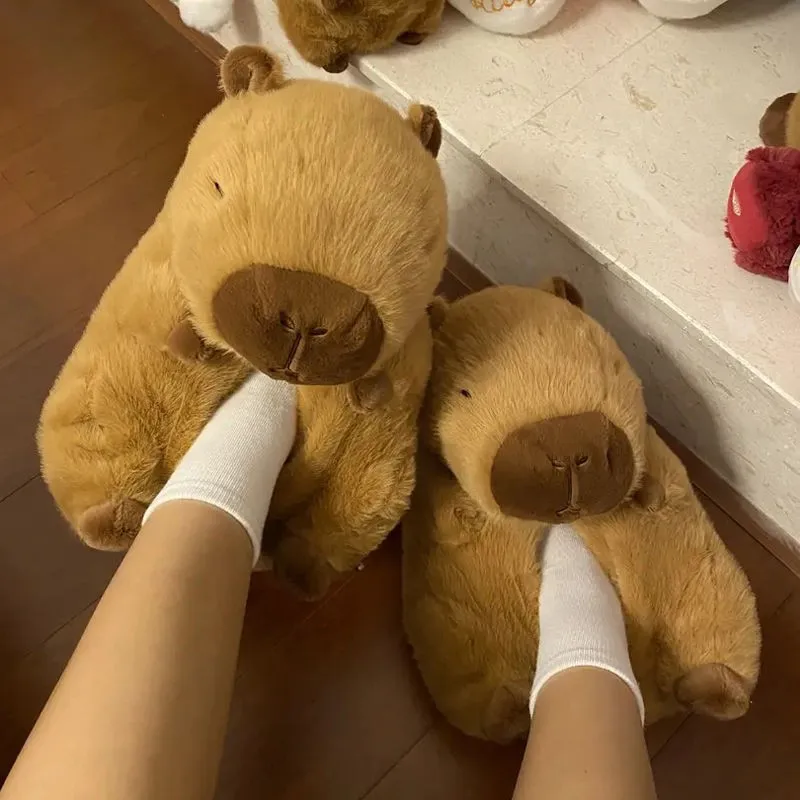 Winter Warm Cartoon Indoor Plush Capybara Shoes Soft Simulation Stuffed Animal Capybara Slippers