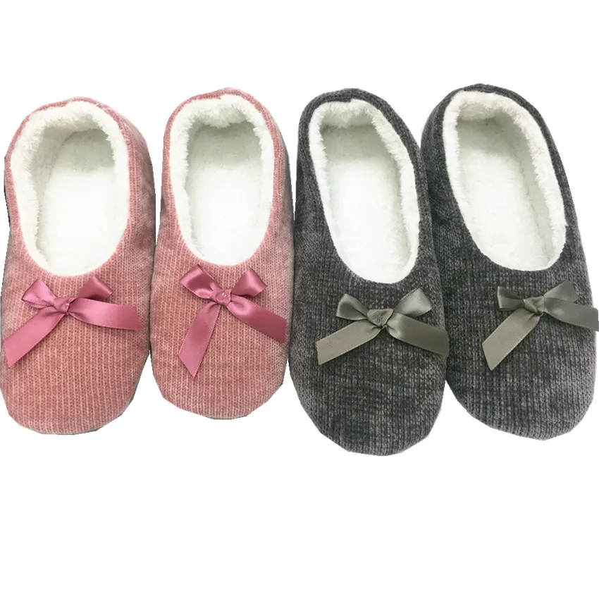 winter bowknot solid cute chenille sweet anti-slip home shoes soft warm indoor ankle shoe men women kids funny fashion slippers