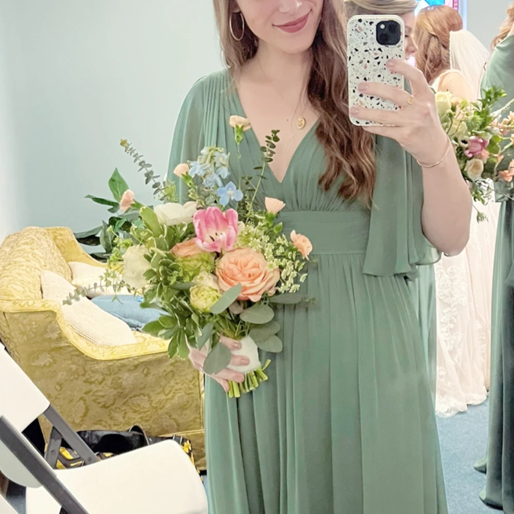 TEENYEE Hand pleated Ruffle leg slit half long Sleeves luxury Evening Dresses Bridesmaid Dresses 2023 Modest