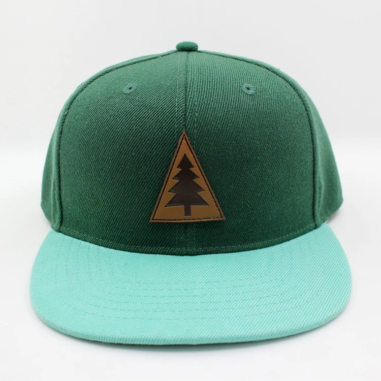 Good quality flat brim hat leather patch cotton material custom snapback cap