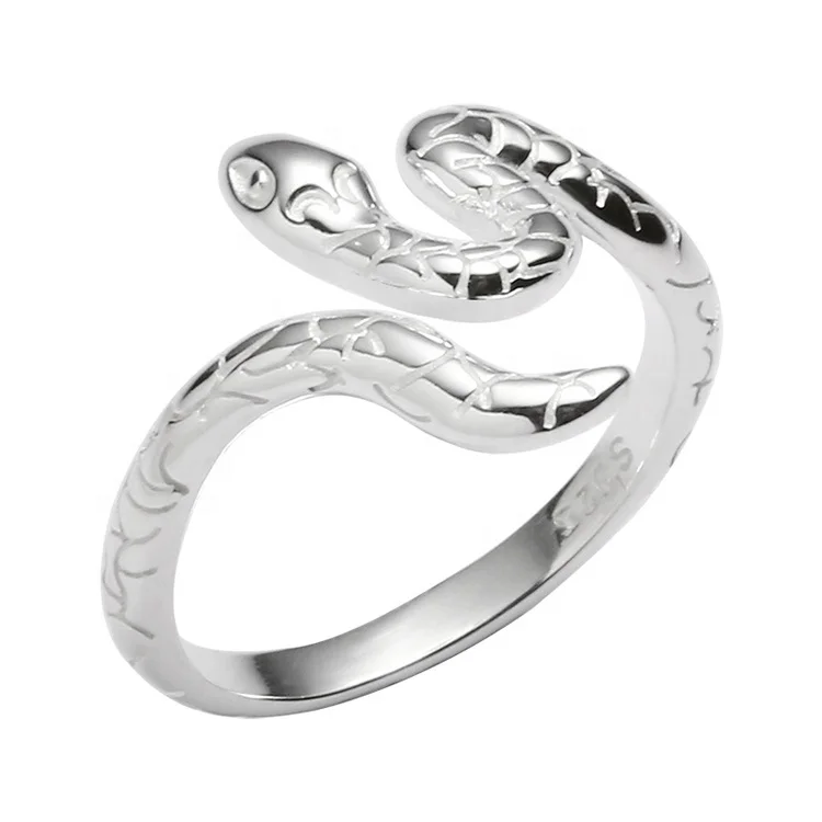 S925 Sterling Silver Black Mamba Serpentine Snake Open Ring for women wholesale
