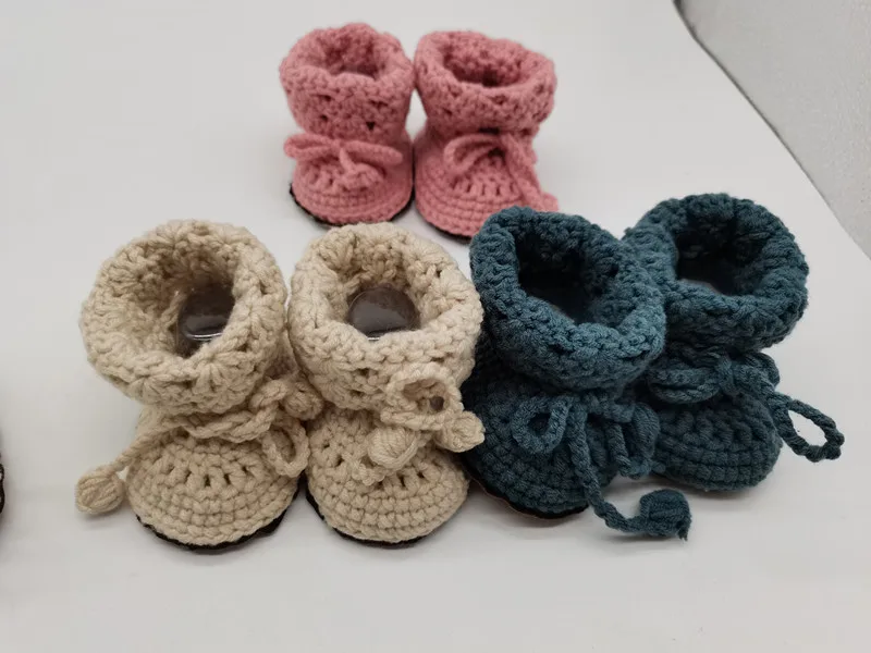 Custom Handmade knitting Pink Booties Hand Crochet Soft New Born Baby Shoes