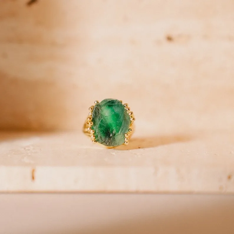 Yoga Spiritual Gemstone Druzy Raw Stone Aquamarine Rings
