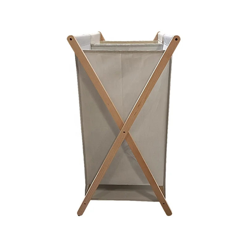 Divided 2 Compartments X Shape Fabric Bags Collapsible Bamboo Laundry Basket Hamper