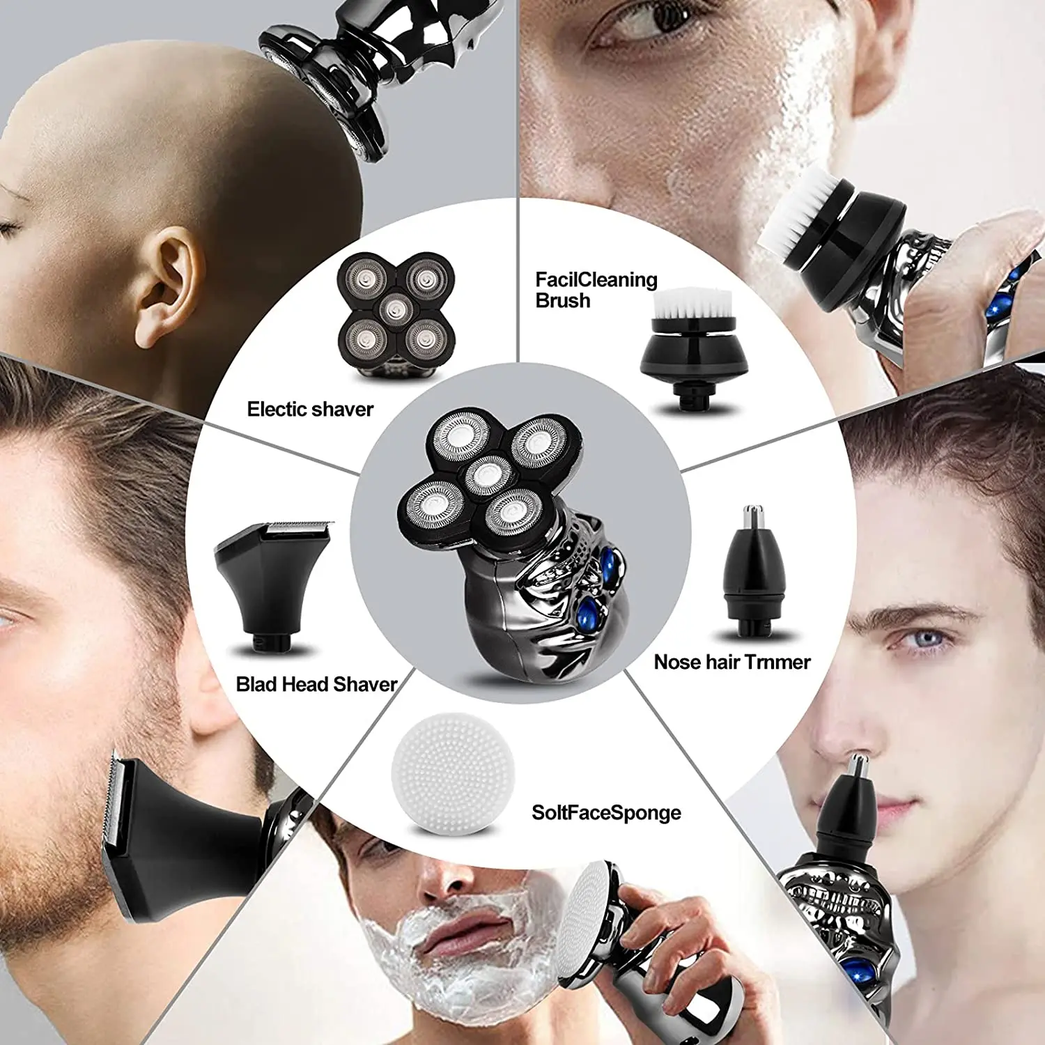 PRITECH Private Label Washable Rechargeable Plug and Play 5 in 1 Shaver  Grooming Kit for Men