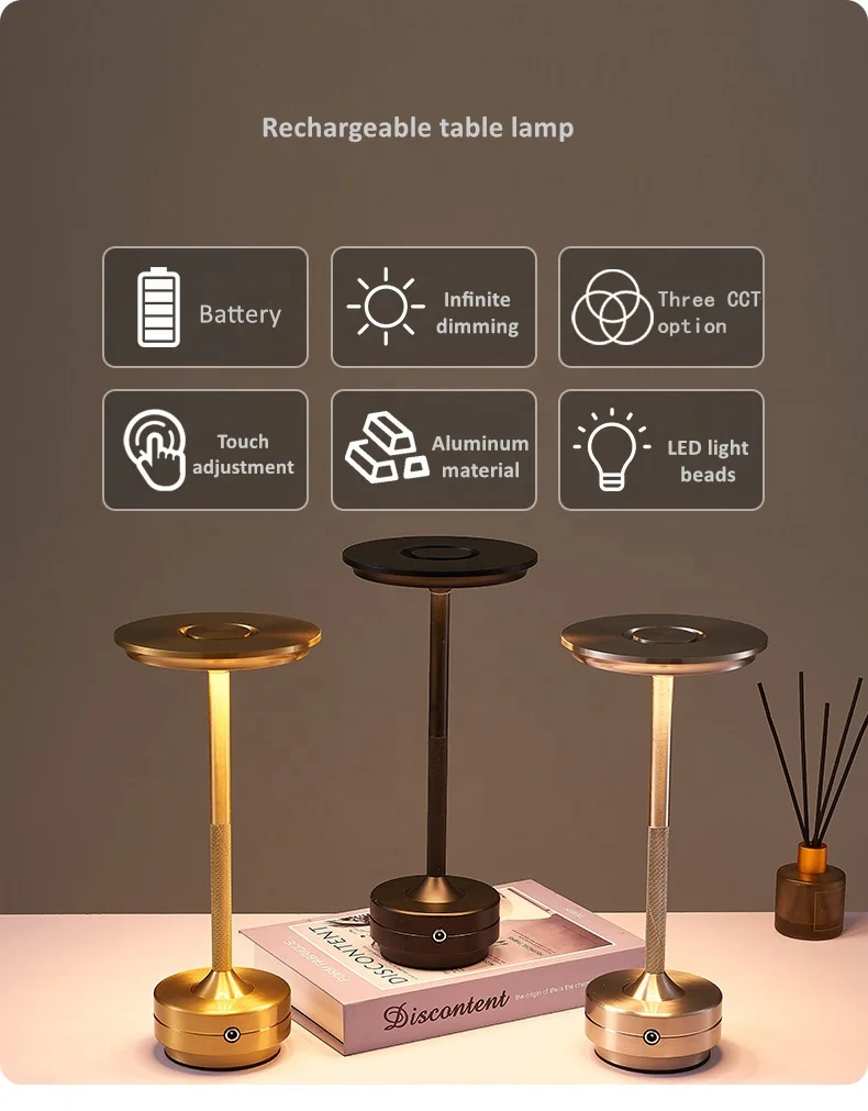 Convenient Charging Touch Hotel Bar Living Room Luxury Bedside Restaurant Atmosphere Table Light Rechargeable Lamp Decoration
