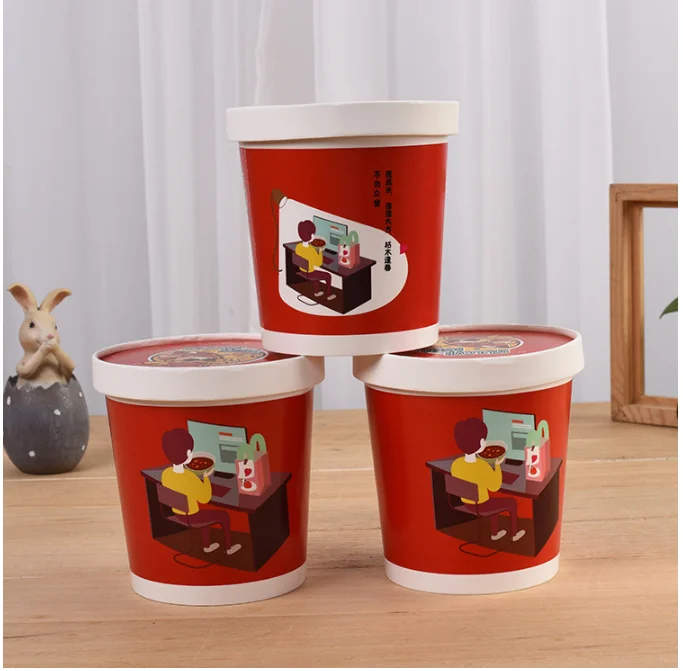 
color printing package take away porridge bucket thickened fast food soup cup disposable printed cartoon kraft paper 