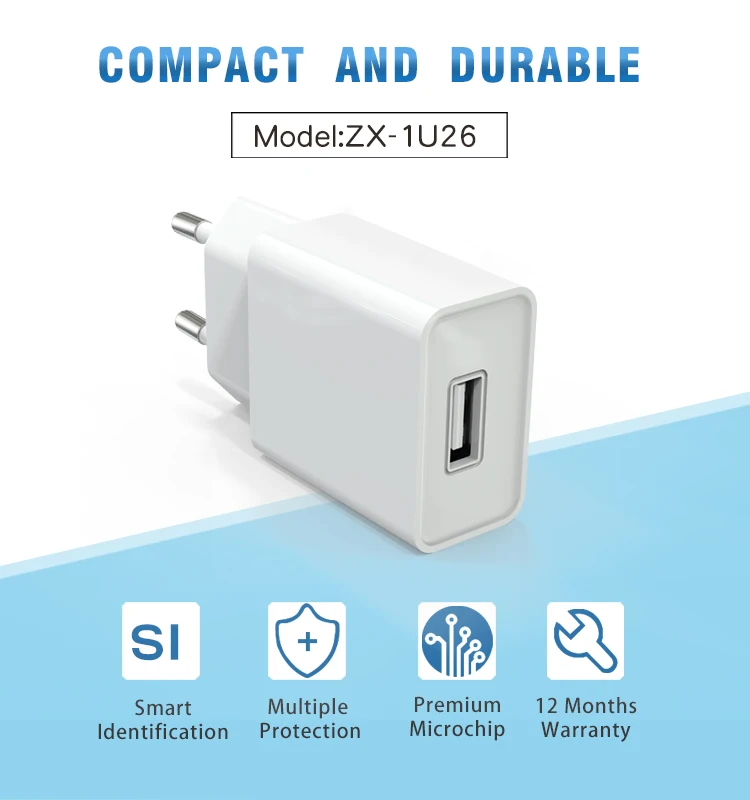 Wholesale white USB smart phone charger EU plug 5v 1a usb wall charger