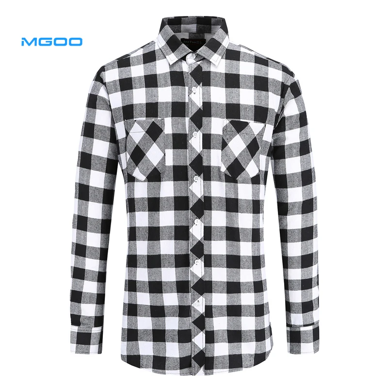 MGOO Custom  Mens  Plaid Pattern Contrast Plaid Print Button Up Pocket Shirt flannel  long Sleeves Shirt wholesale casual shirts