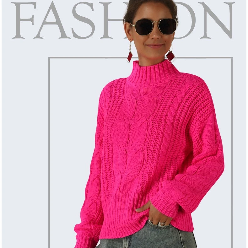 2023 Custom Unique Fashion Winter Women Cable Knit Long Sleeve Cable Pattern Pullover 100% Pure Cashmere Sweater