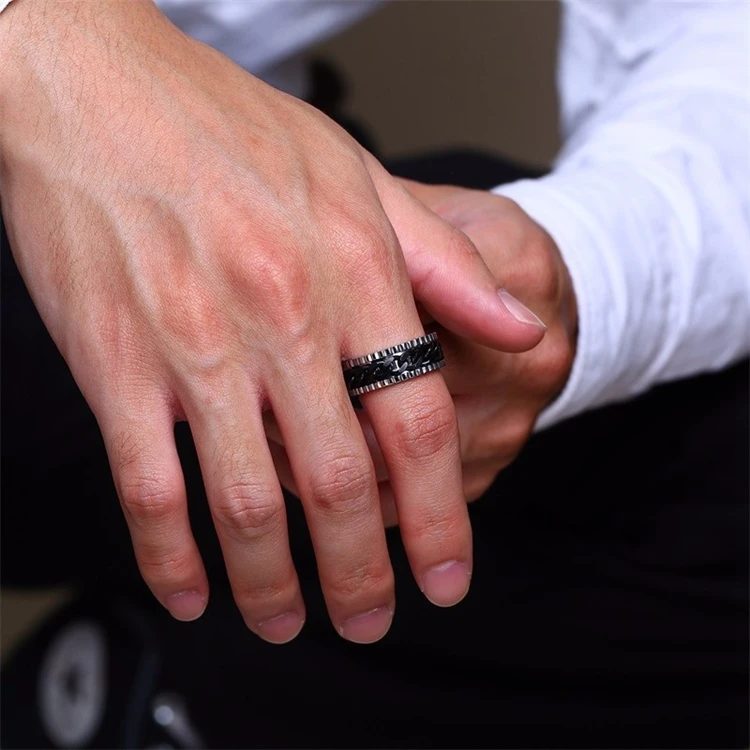 Мужская властная кольцо 3 вида цветов вращения цепи титановое стальное кольцо для мужчин в стиле «панк» из нержавеющей стали для украшений ручной работы кольцо для мужчин